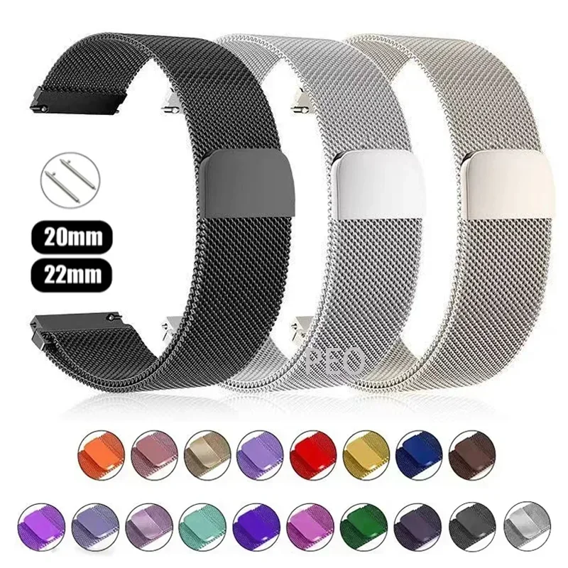 Correa milanesa de 20mm/22mm para Amazfit GTS/2/2e/3/4/GTS2 Mini/GTR 47mm/GTR2/3/4/Pro stratos pulsera de Metal Amazfit bip 3 pro