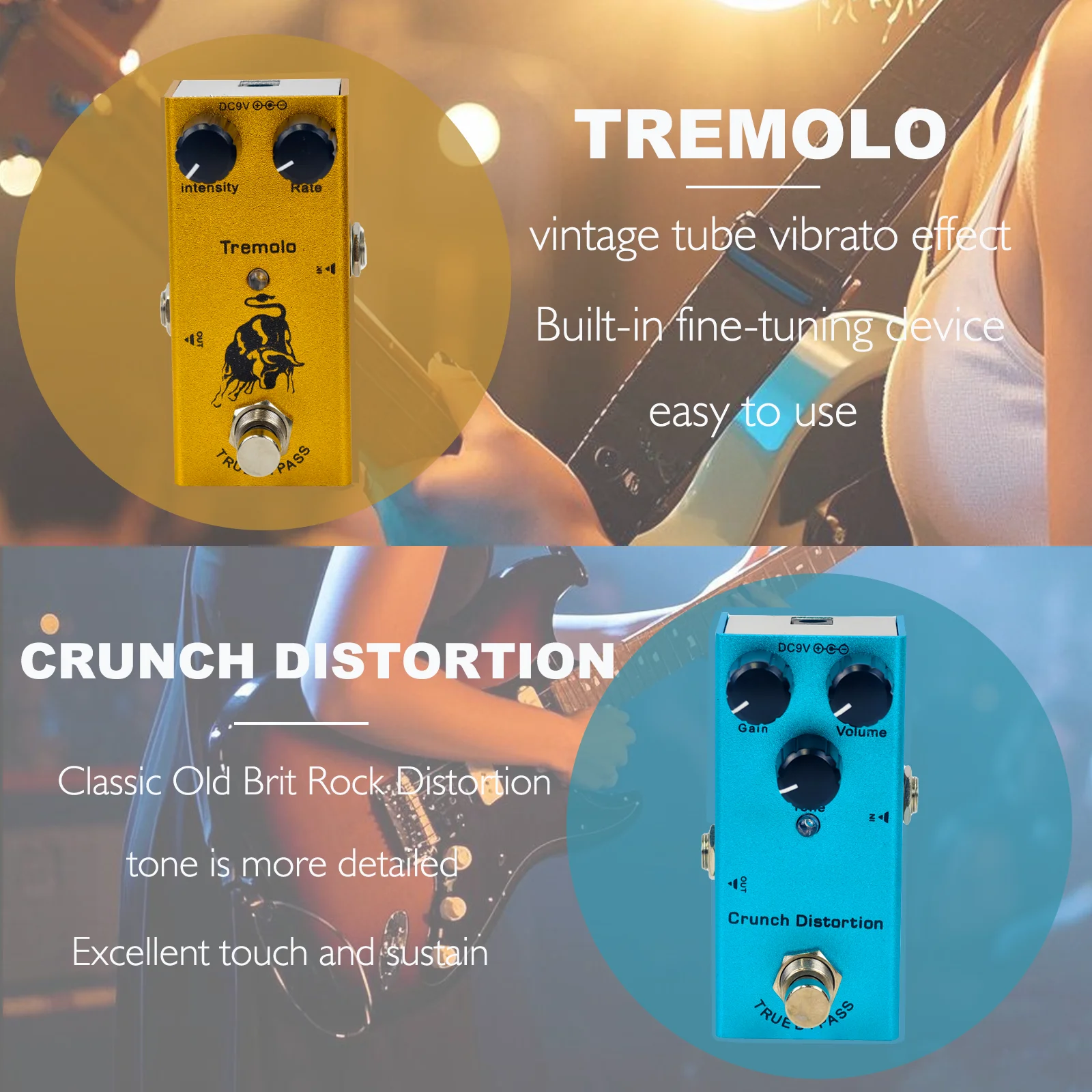 Electric Guitar Pedal Overdrive/ Distortion/Chorus/Delay/Tremolo Delay True Bypass, Durable Design for Versatile Tones
