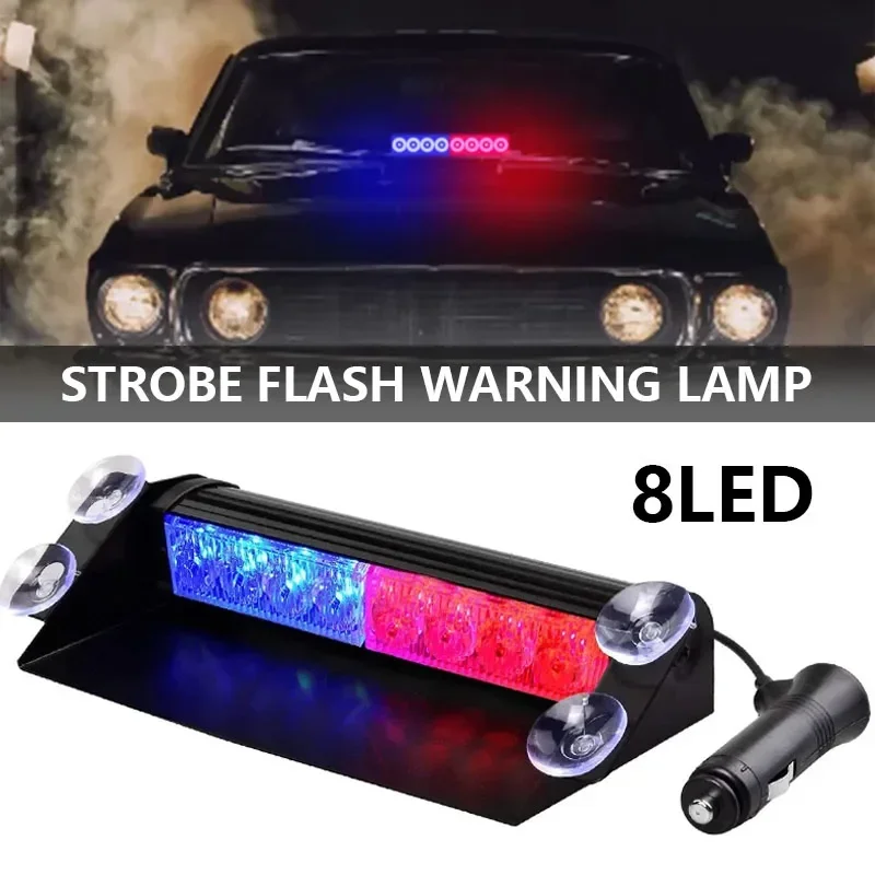 12v luz estroboscópica do carro pisca veículo pára-brisa dia correndo piscando 8led lâmpada de sinal de aviso vermelho azul polícia luzes de emergência