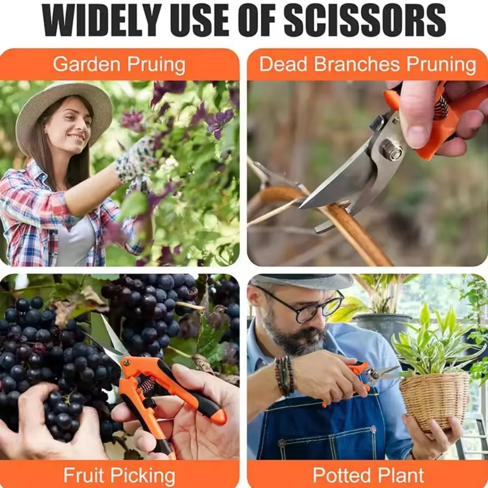 3PCS Garden Scissors Set Gardening Tool Scissors Stainless Steel Professional Gardening Scissors with Non-slip Ergonomic Handles