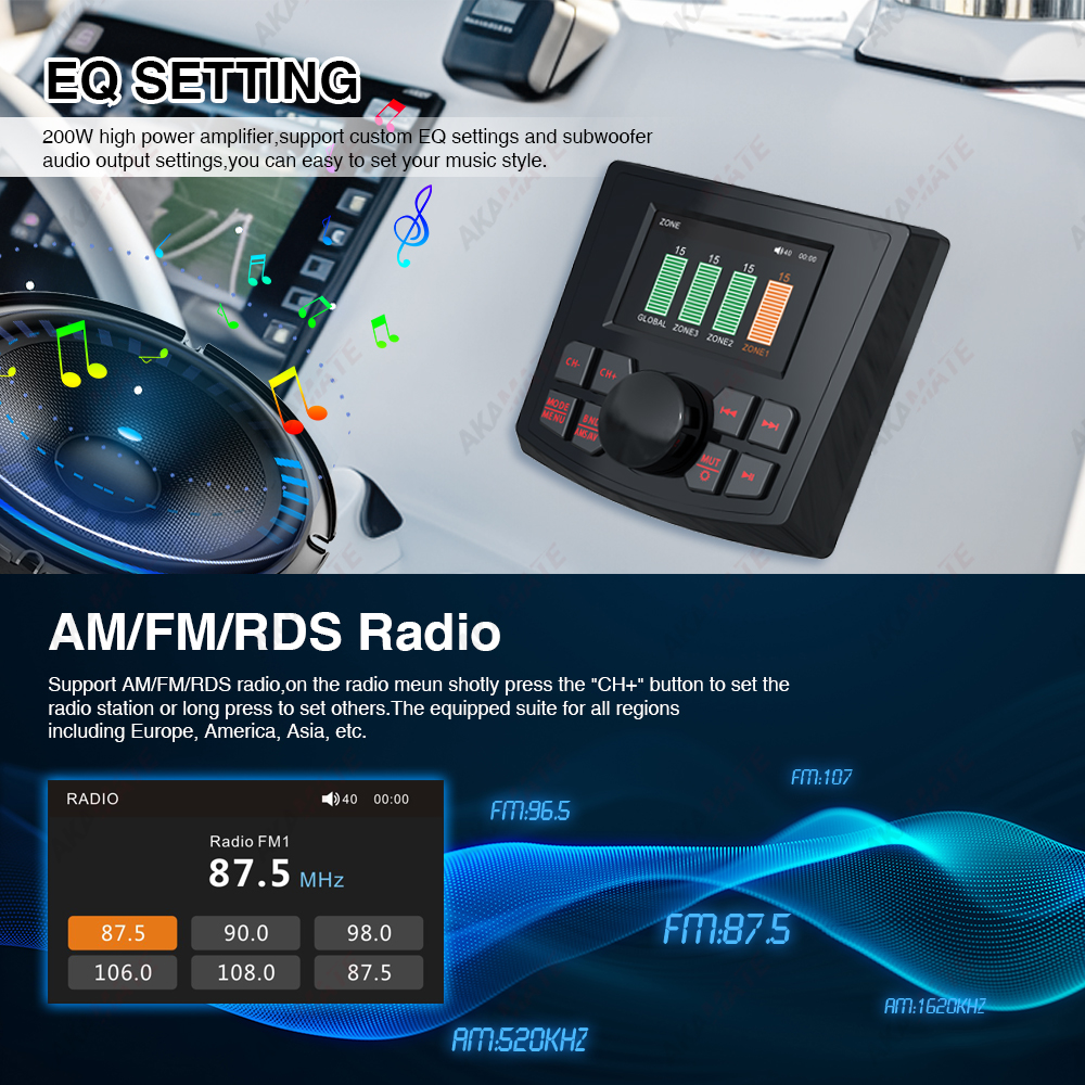 マリンラジオ MP5 ボートラジオステレオ 3 インチディスプレイメディアビデオプレーヤー防水 Bluetooth AUX AM FM RDS ATV UTV SPA RZR 用