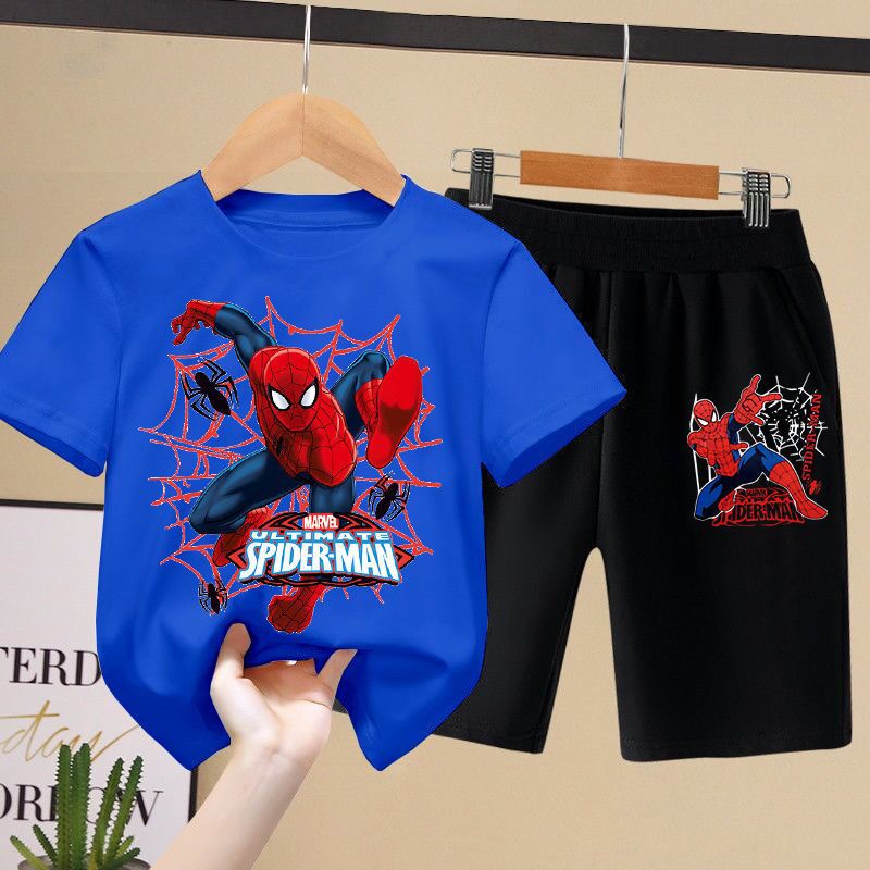 Conjunto de camisetas para niños de Disney, Aoger Spiderman, tendencia de verano, pantalones cortos de manga corta para bebé, conjunto de dos piezas, trajes para niños