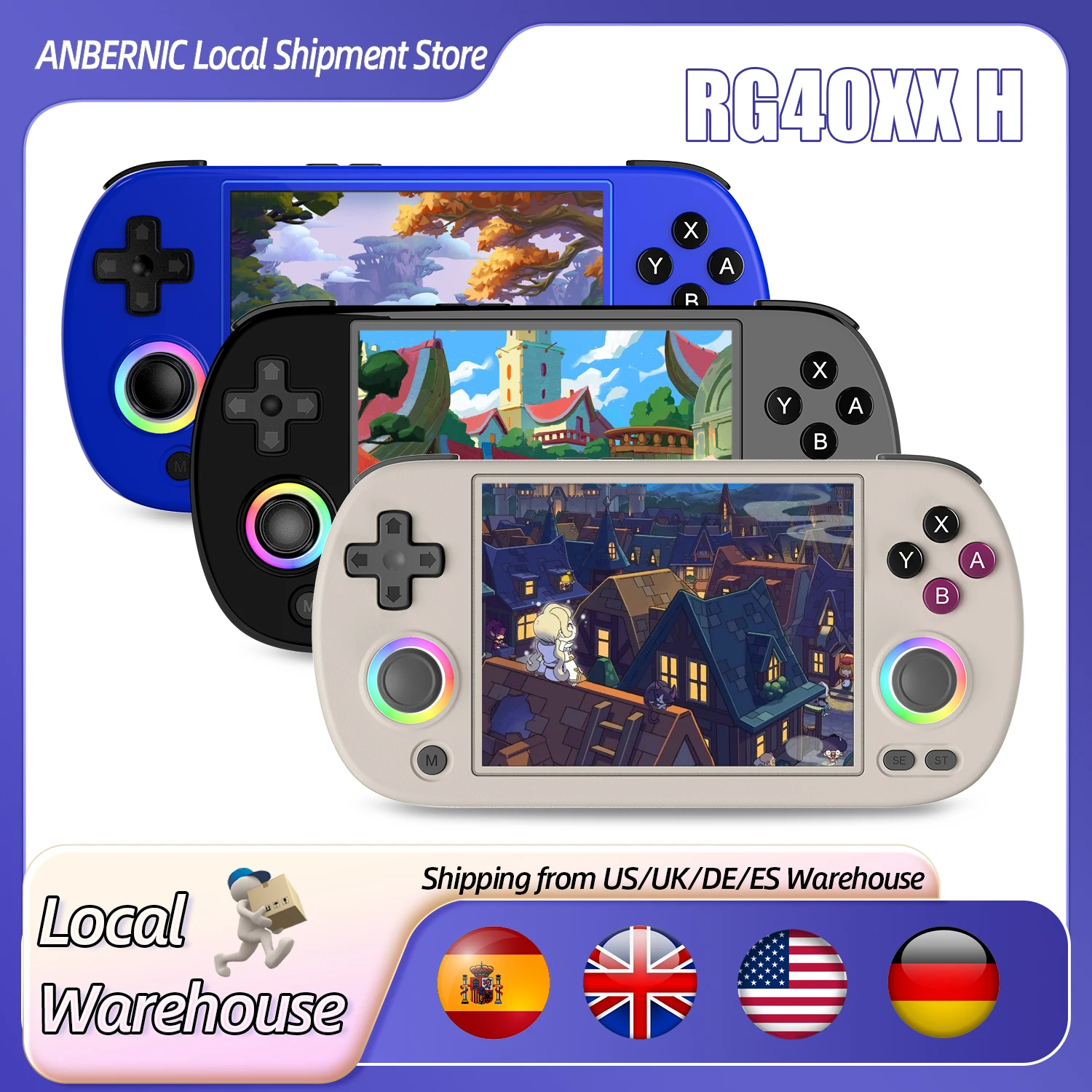 ANBERNIC RG40XX H Retro draagbare gameconsole 4,0 inch IPS-scherm Linux-systeem Ingebouwde 64G TF-kaart 5488 games Ondersteuning HD-TV Out