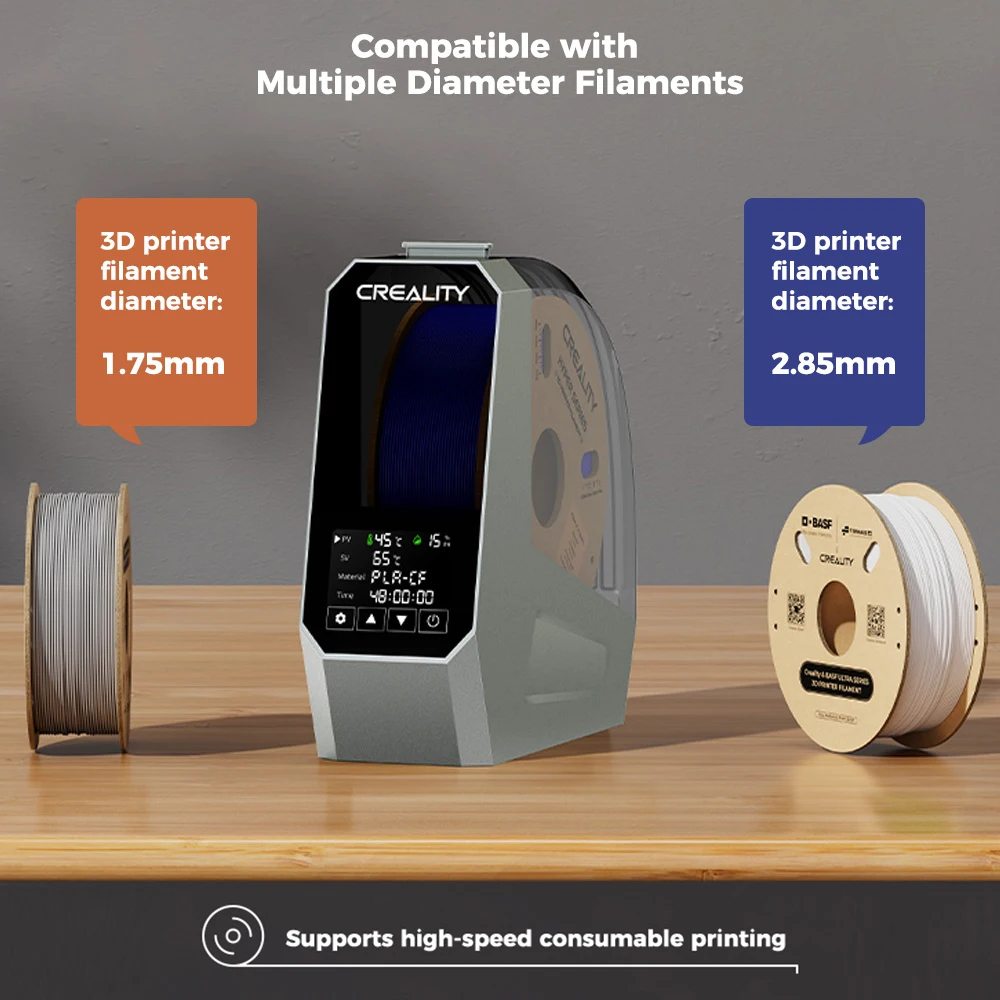 Pudełko z suszarką do żarnika Creality Space π 360° °   Ogrzewanie gorącym powietrzem Filament 1,75 mm i 2,85 mm Obsługuje 48-godzinny timer Wilgotność w czasie rzeczywistym