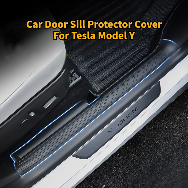 Capa protetora do peitoril da porta para tesla modelo y barra de limiar tronco pedal de boas-vindas adesivo abs lado fender tpe esteiras acessórios do carro