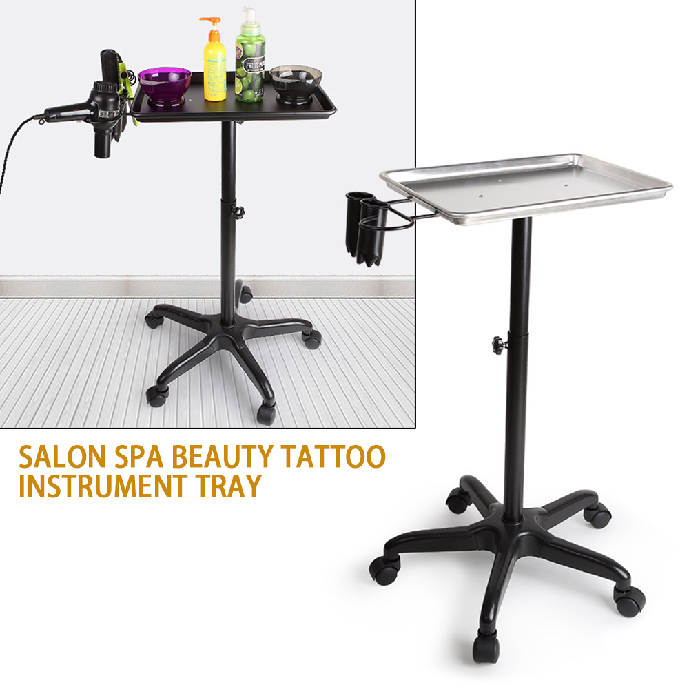 Salon Spa Schönheit Tattoo Wagen Silber Rolling Service Instrument Tablett schwarz und silber
