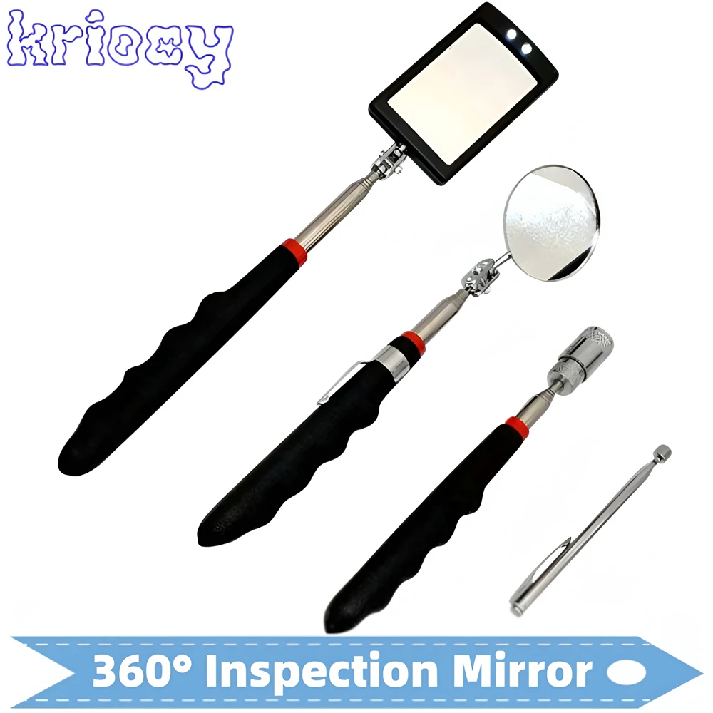Espejo de inspección con luz LED, espejos telescópicos, herramientas mecánicas de rotación 360, espejo magnético, mango telescópico, herramientas de reparación