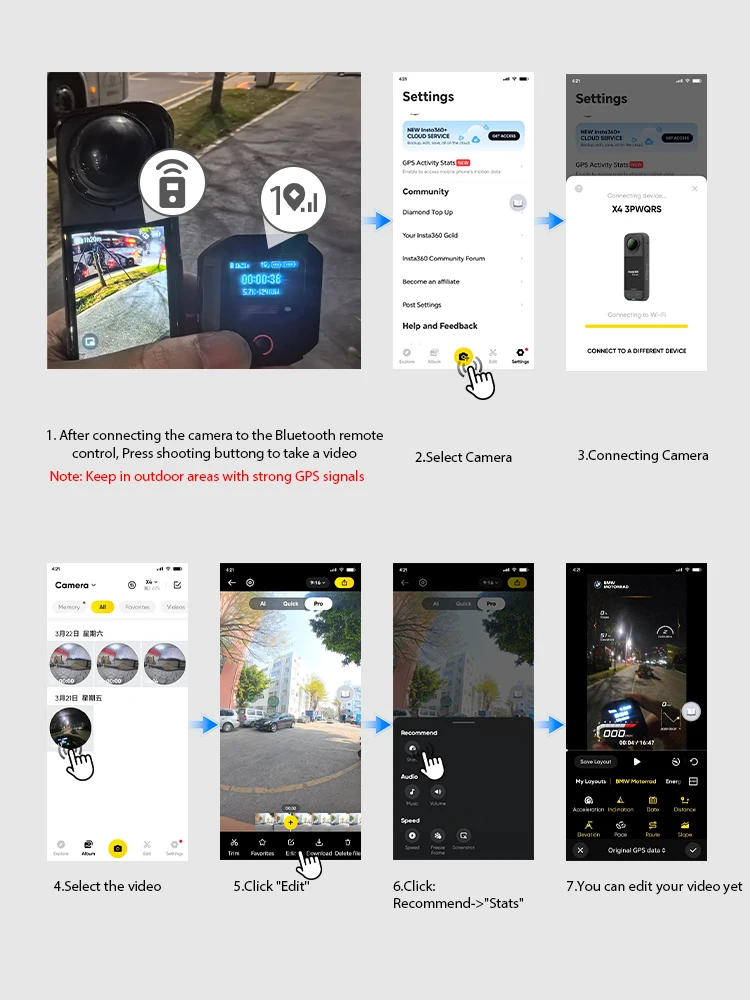 Accesorios de cámara Control remoto inalámbrico Bluetooth para Insta360 X4/X3 ACE PRO 2/GO 3s piezas de cámaras deportivas para Insta360 X5