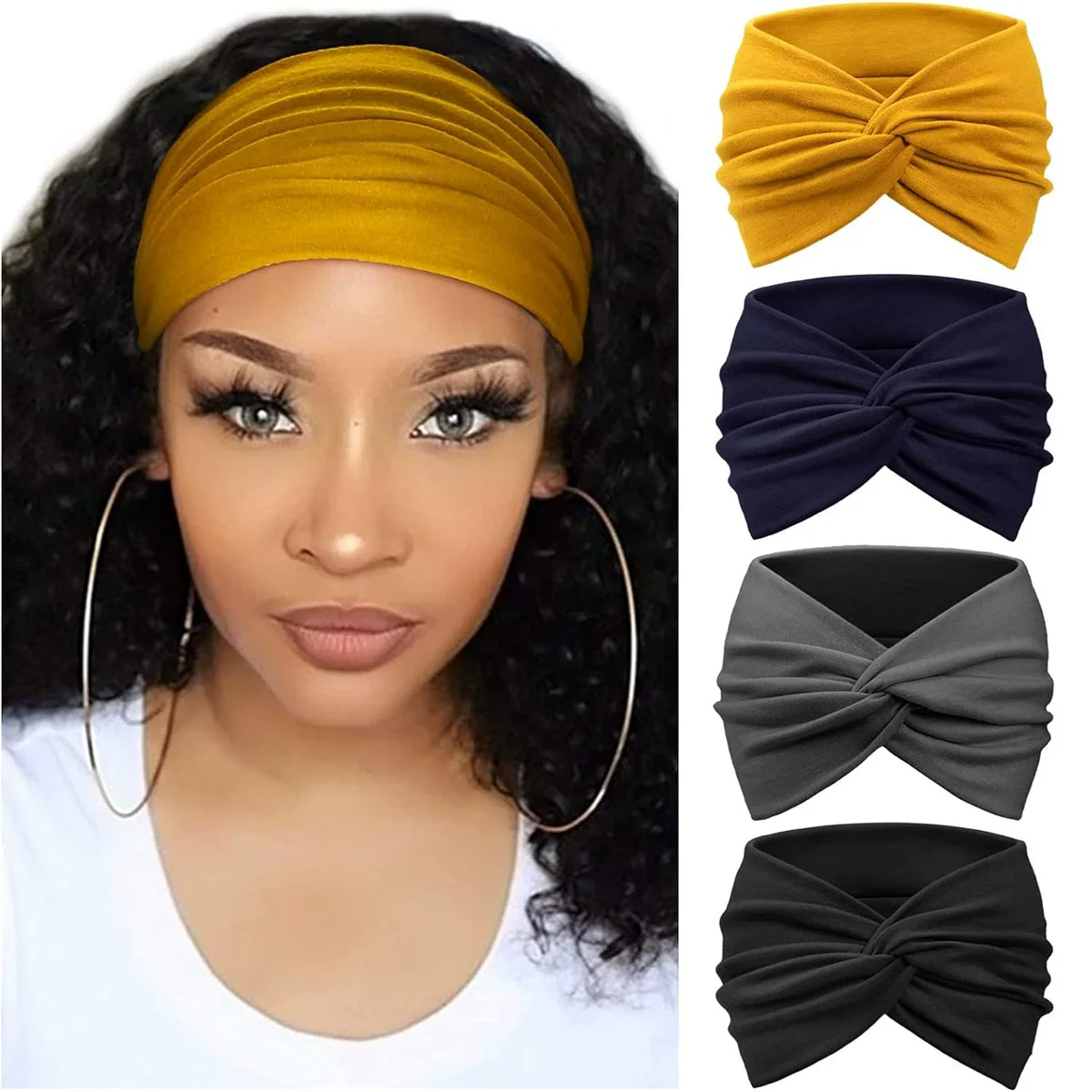 1 peça/4 peças de tiaras largas para mulheres, faixas de cabeça boho, envoltórios de cabeça de treino, elásticos sem deslizamento