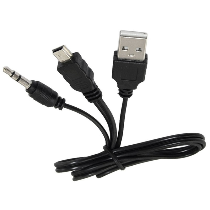 Alta calidad negro USB2.0 A macho A Mini B macho + 3,5mm Audio AUX 1 a 2 Cable de Audio adaptador Cable cargador Cable 0,5 m