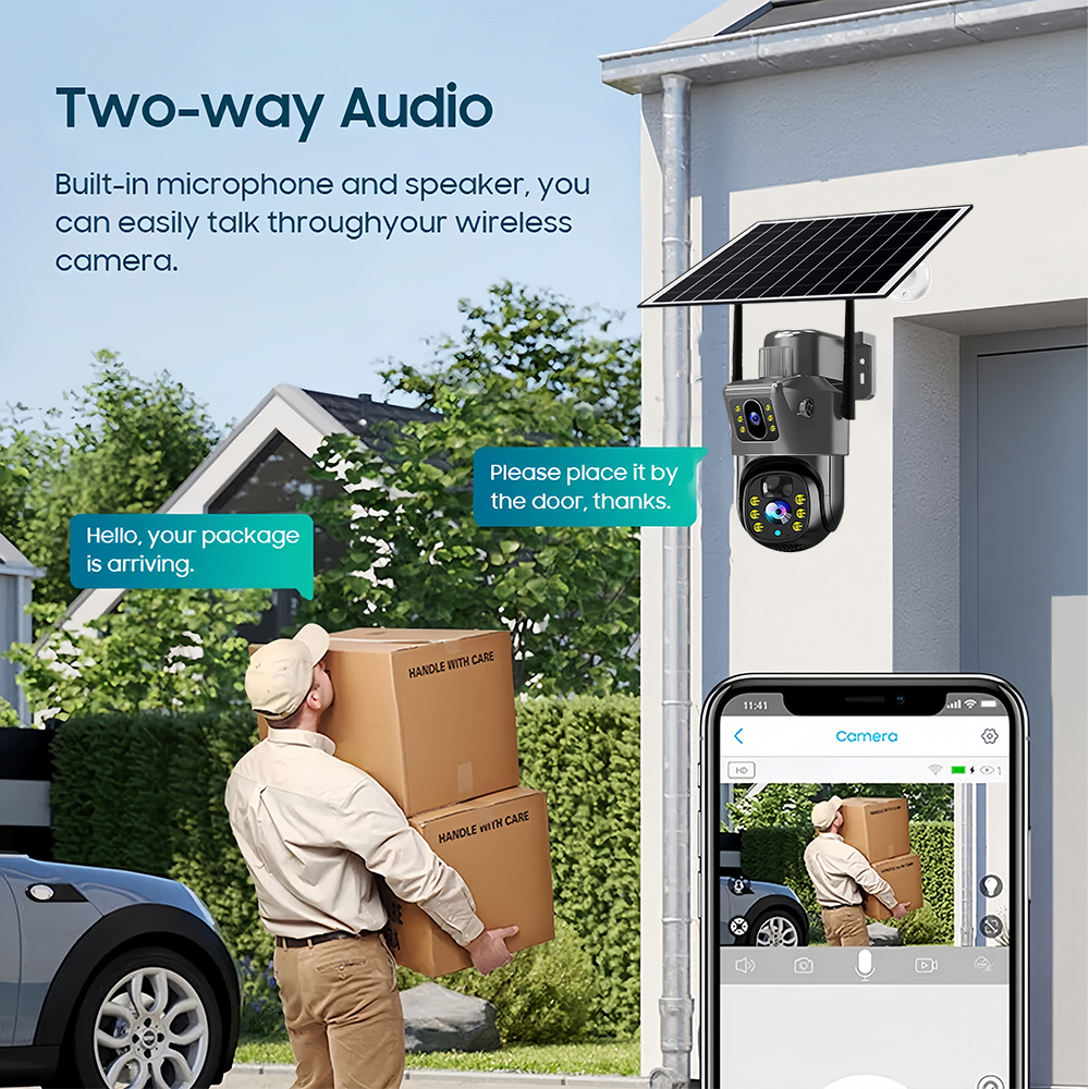 Dual Lens Solar 4G IP Camera 8MP 4K Wireless Surveillance Camera WiFi for Smart Home Night Vision with People Detection CCTV