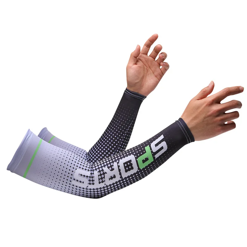 Mangas de brazo de hielo deportivas para hombres, manguito Solar UV de ciclismo, transpirable, protección Solar de verano, cubierta de brazo con estampado, antiquemaduras solares, manga larga