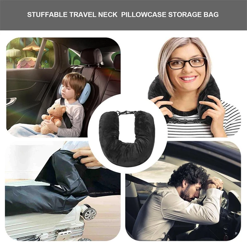 Almohada de cuello rellenable portátil, ropa rellenable que ahorra espacio, almohada de cuello, franela cómoda ajustable para coche, tren, avión