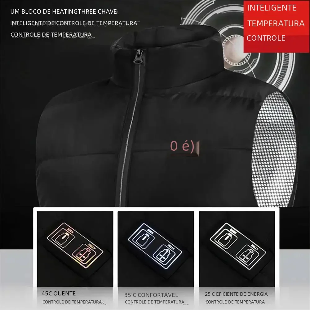 Unisex USB Electric Heating Jacket, Casaco aquecido com bolso com zíper, recarregável, sem bateria, 9 zonas, homens e mulheres