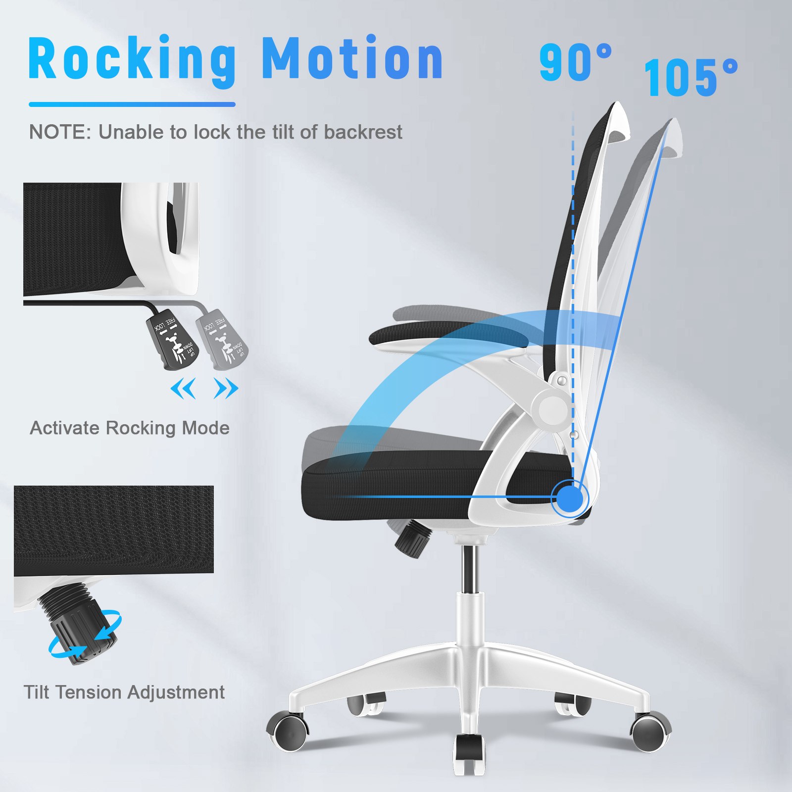 Ergonomic Office Chair Slide Seat 90° Flip-up Armrest Adjustable Lumbar Support Angle Height And Adjustable Home Office Chair