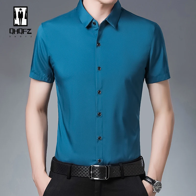 Camisa de manga corta de negocios informal para hombre de 8 colores Top de moda resistente a las arrugas