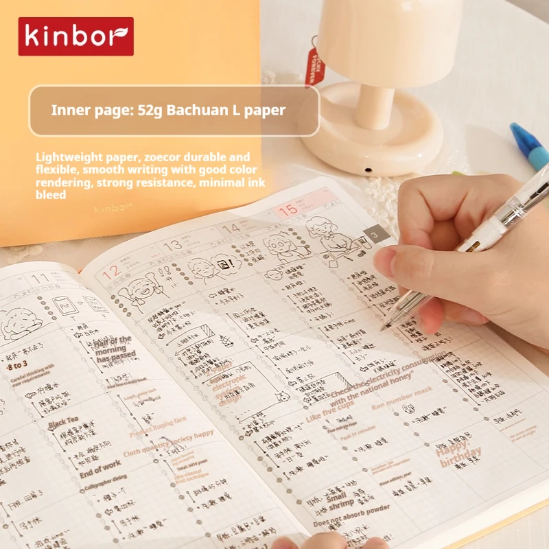NEW 2026 Kinbor A5 Timeline Planner Notepad,52g Bachuan Paper Pure Color A Week 2Page Efficiency Schedule Book Minimalist Design
