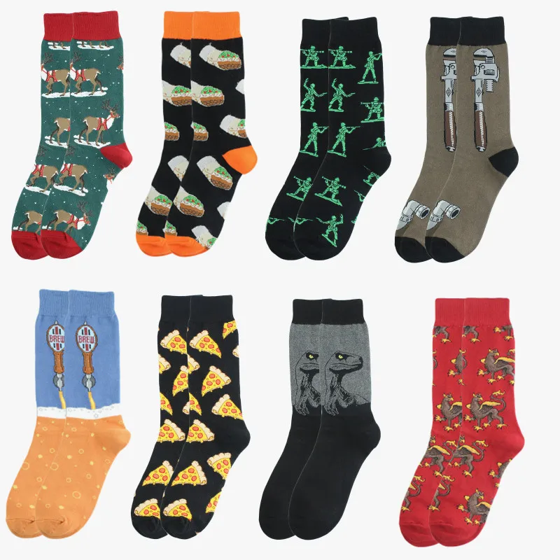 Calcetines de algodón peinado de alta calidad, calcetines divertidos de tubo largo con patrón de comida para hombres y mujeres felices, calcetines locos informales novedosos con frutas y animales