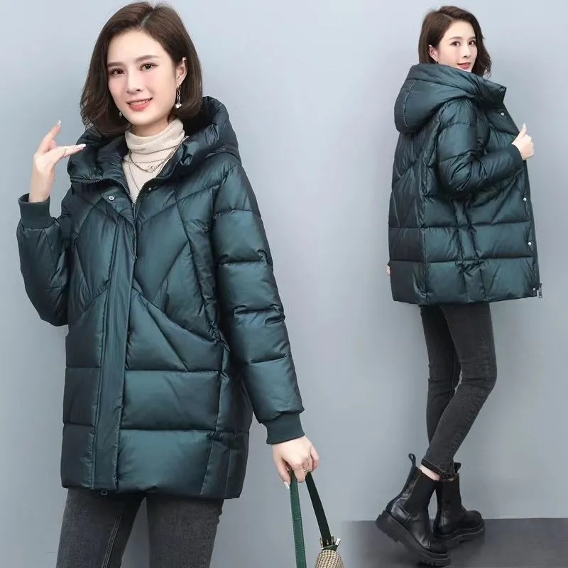 2023 Winter Elegant Mother's Parkas Padded Jacket Thick Down Padded Jacket Vintage Hooded Cotton Coat Women's Mid-Length Jackets