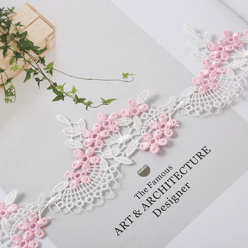 Laço de seda bordado solúvel em água do poliéster, acessórios do vestuário, acessórios home da tela, azul, rosa, Lac, 2 jardas, 5cm