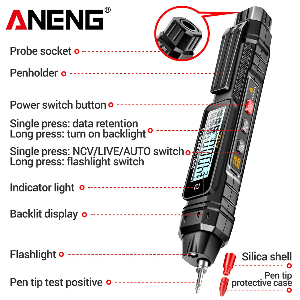 ANENG A3005 มัลติมิเตอร์แบบดิจิตอลปากกา 4000 นับProfessional Non-Contact Auto AC/DCแรงดันไฟฟ้าOhmเครื่องทดสอบไดโอดสําหรับเครื่องมือ