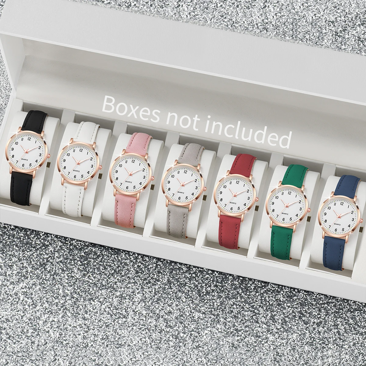 7 ชิ้น/เซ็ตแฟชั่นคํา Dial ผู้หญิงควอตซ์นาฬิกา Casual หนัง Band นาฬิกาข้อมือ (ไม่มีกล่อง)