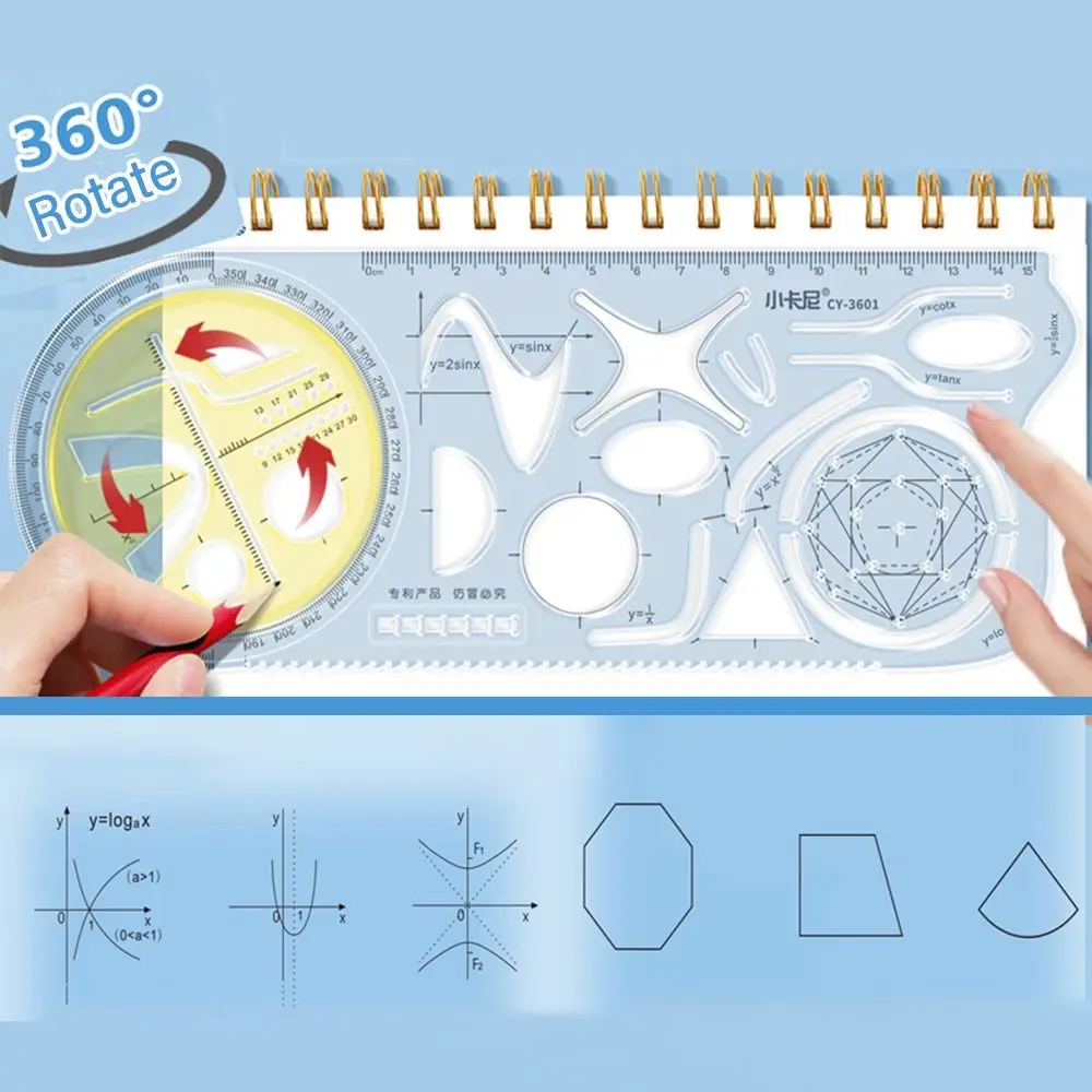Rotary Multi-function Geometric Drawing Ruler Protractor Learning Measuring Tool Creative Stationery Gift School Office Supplies