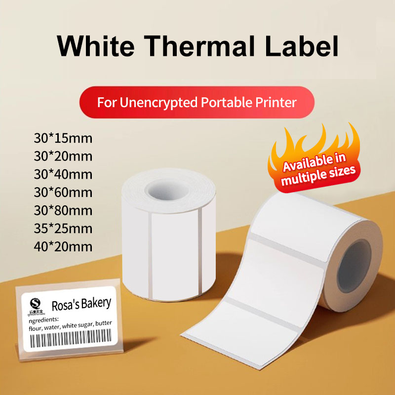 Белая самоклеящаяся термоэтикетка шириной 30/40 мм, прочная рулонная наклейка для печати, бумага со штрих-кодом, бытовая офисная бирка для хранения