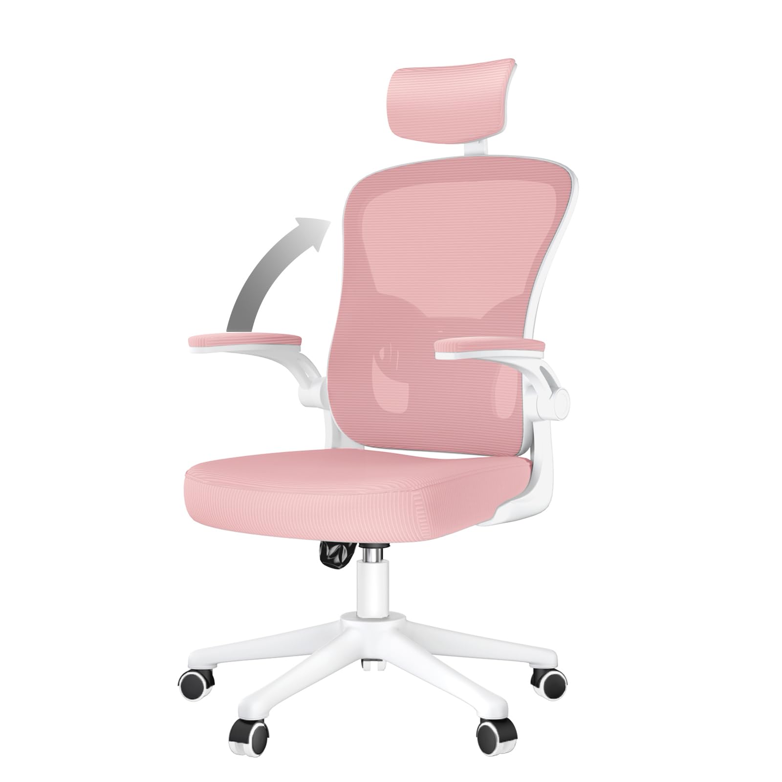 Silla de oficina ergonómica rosa, silla elevable para juegos con respaldo alto y soporte lumbar, silla giratoria para juegos de escritorio, profundidad del asiento ajustable