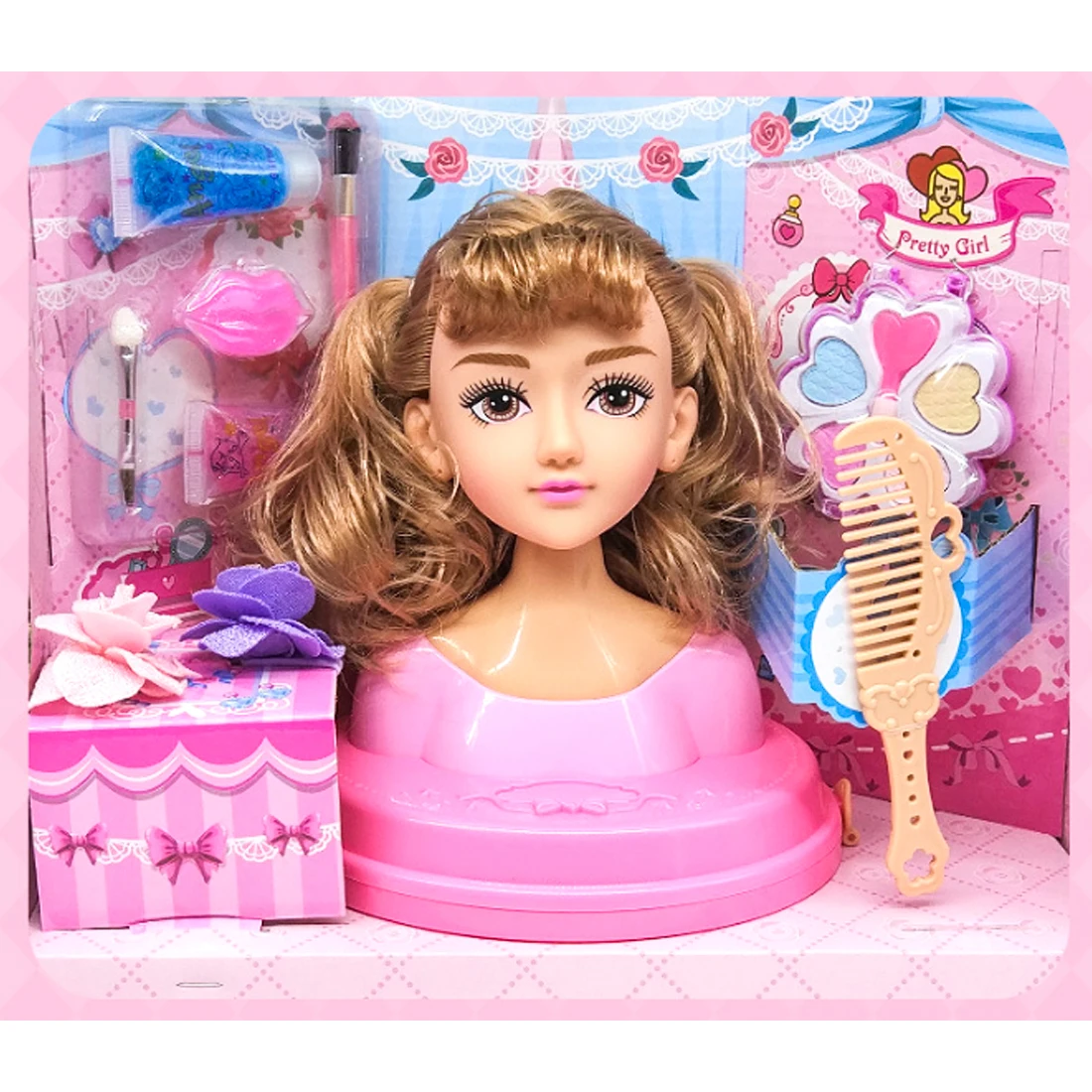 Ngộ Nghĩnh Đầu Mẫu Nửa Thân Búp Bê Đồ Chơi Mô Phỏng Cắt Tóc Trang Điểm Trang Điểm Kiểu Tóc Làm Đẹp Đồ Chơi Trẻ Em Bé Gái Tặng