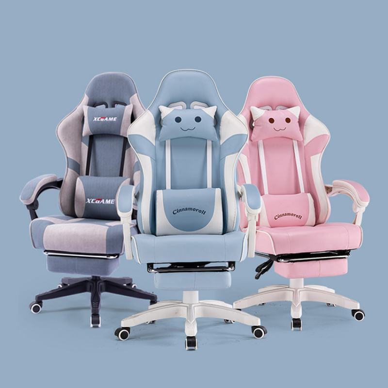 เก้าอี้เล่นเกมสีชมพูน่ารักการ์ตูนห้องนอนLive Ergonomic Officeเก้าอี้Gamerคอมพิวเตอร์เก้าอี้ล้อเลื่อนสบายเฟอร์นิเจอร์สํานักงานสาว