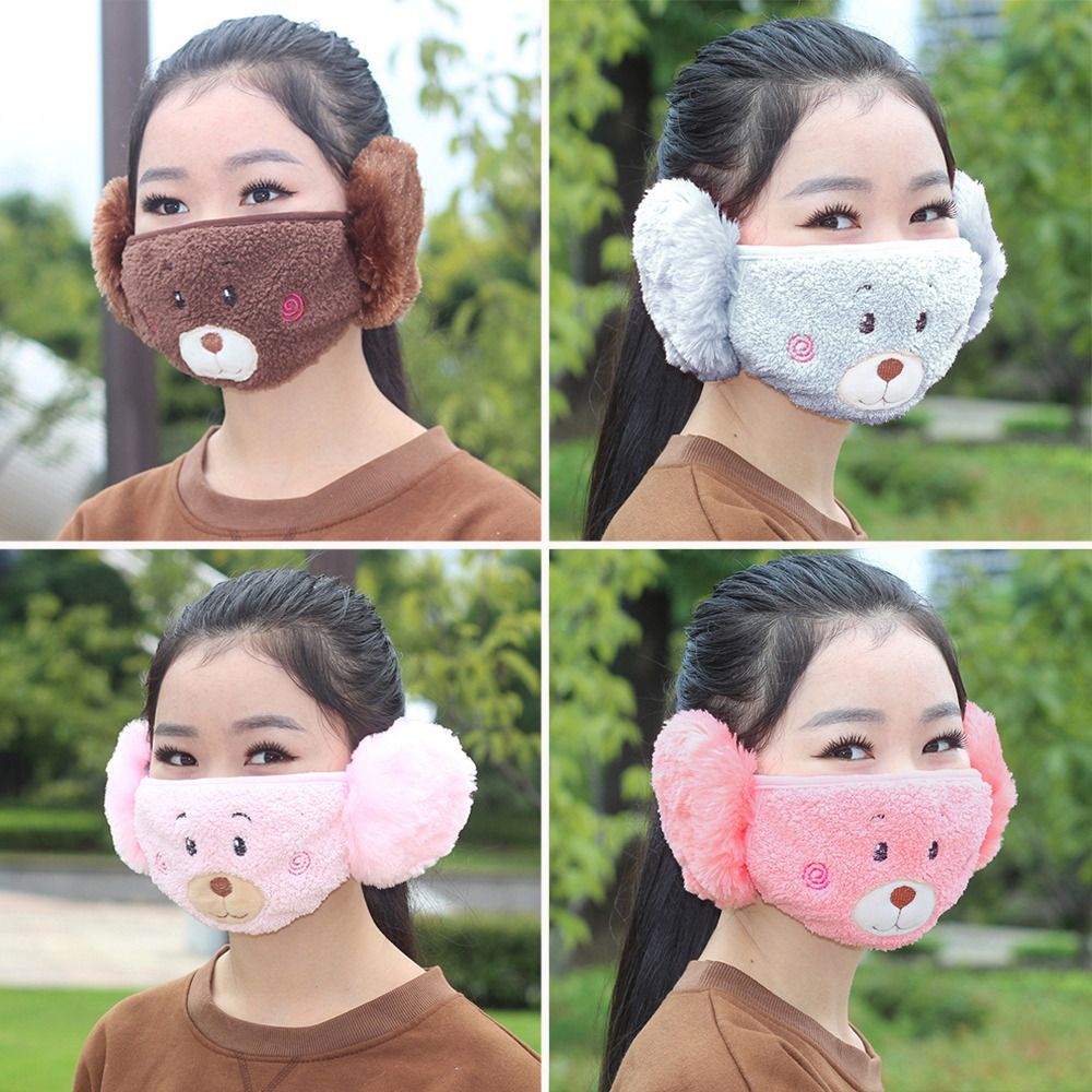 แฟชั่นฤดูหนาว WARM 2 in 1 หน้ากาก Earmuffs Thicken Plush เย็นปาก Breathable ป้องกันฝุ่นหูอุ่นผู้หญิงหญิง