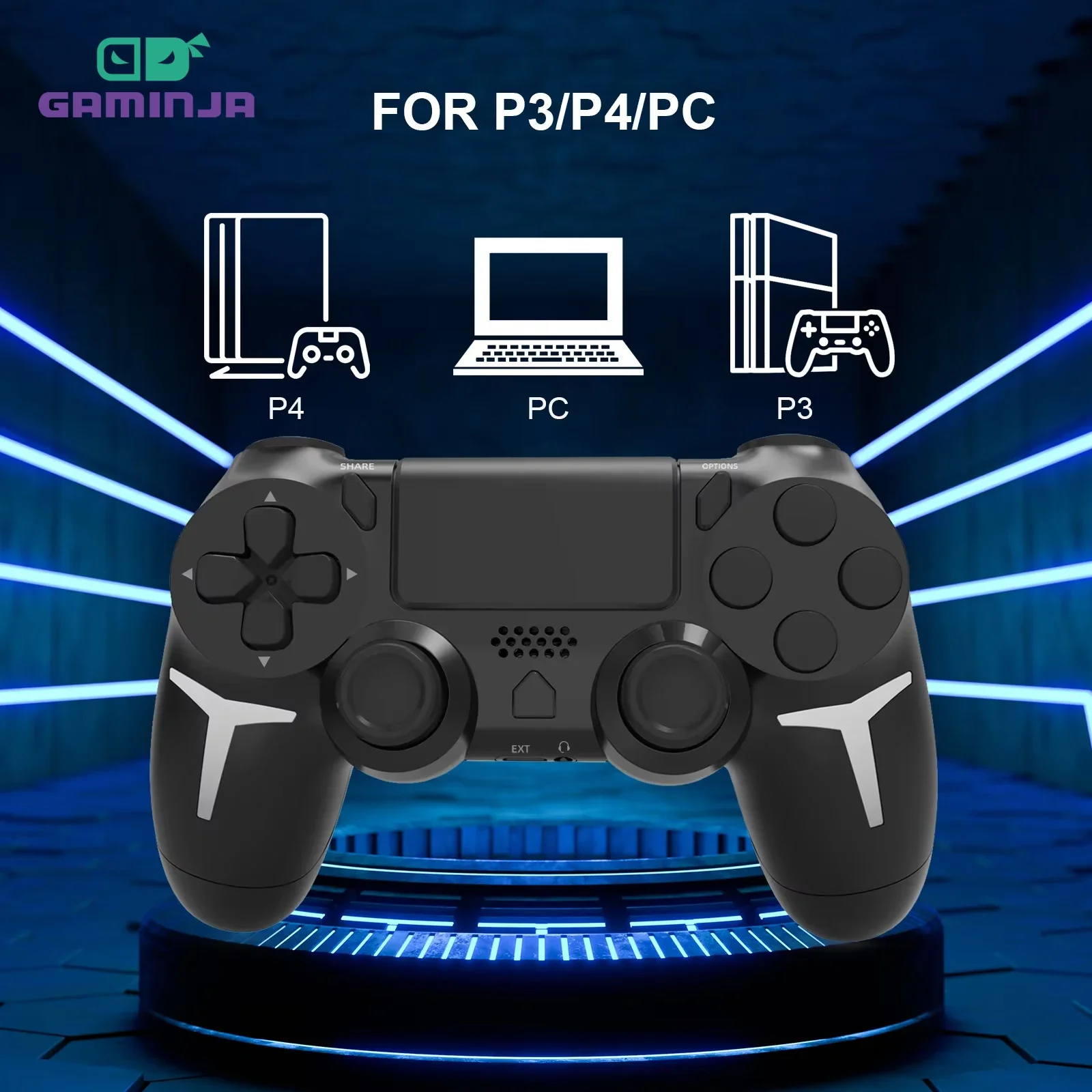 GAMINJA giroscopio de 6 ejes doble vibración con panel táctil inalámbrico Gamepad controlador Bluetooth para PS4 PS3 consola ordenador PC