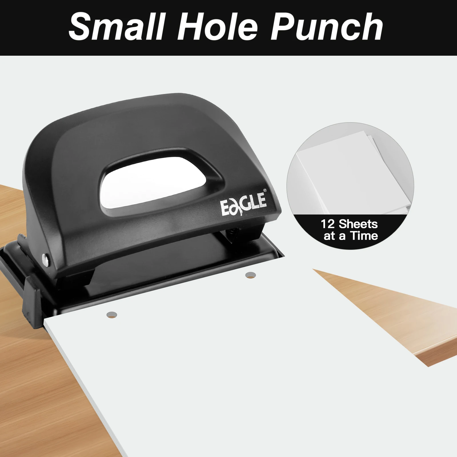 Eagle 2 Holes Paper Puncher，12-Sheet Capacity，With Residue Container，Adjustable Paper Guides，School Office Binding Supplies