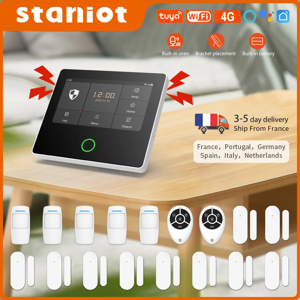 Staniot WiFi 4G Home Hệ Thống An Ninh Không Dây Bảo Vệ An Ninh Tuya Nhà Thông Minh Cảm Biến Báo Động Được Xây Dựng-Còi Báo Động Hoạt Động với Alexa,Hỗ trợ Bộ chống trộm điều khiển từ xa của ứng dụng