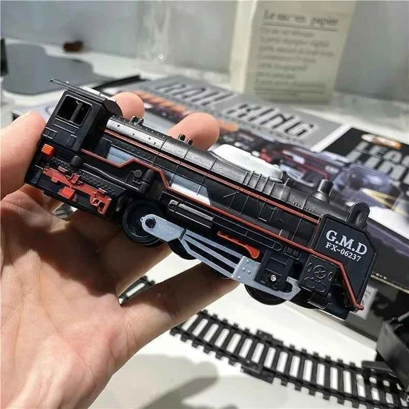 Brinquedo clássico de trem de carga ferroviária, conjunto elétrico de trilhos de trem de natal com faixas leves, modelo de brinquedos para crianças, presente para crianças