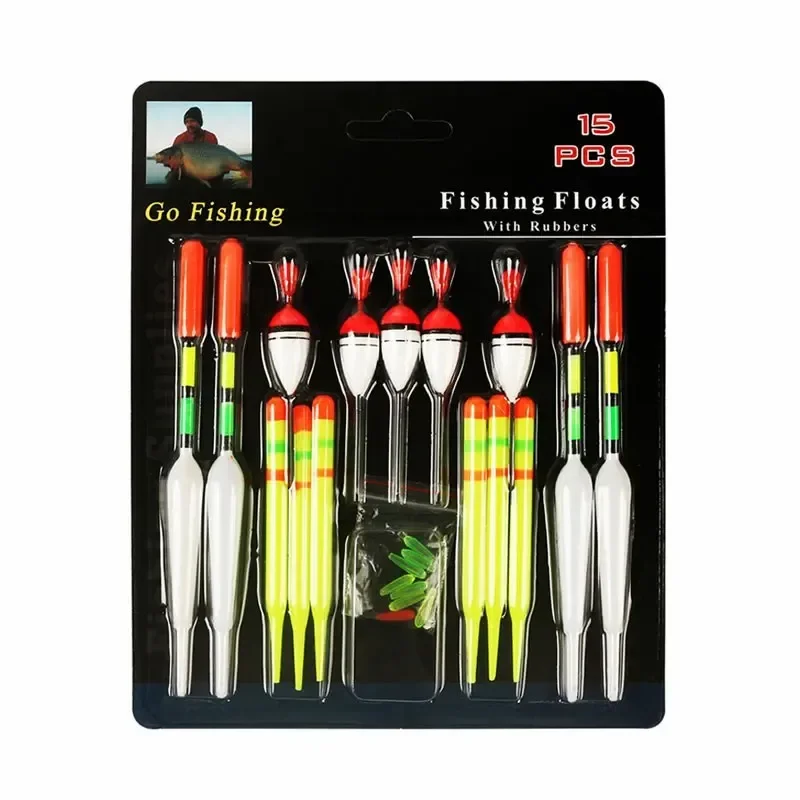 낚시 플로트 세트 글로우 스틱이있는 15pc 전문 수직 부표 잉어 낚시 Pesca를위한 다기능 루어 플로트 낚시 태클