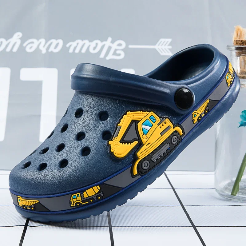 Crianças sapatos do bebê meninos chinelos dos desenhos animados escavadeira impressão tamancos verão respirável macio indoor esportes menino chinelos