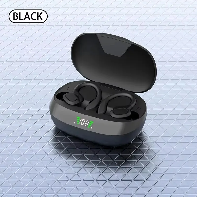 Wireless Earbuds Sport Bluetooth 5.3 Headphones with Noise Cancelling Mic 75H HiFi Stereo Over Ear Bud LED Display USB-C IPX6