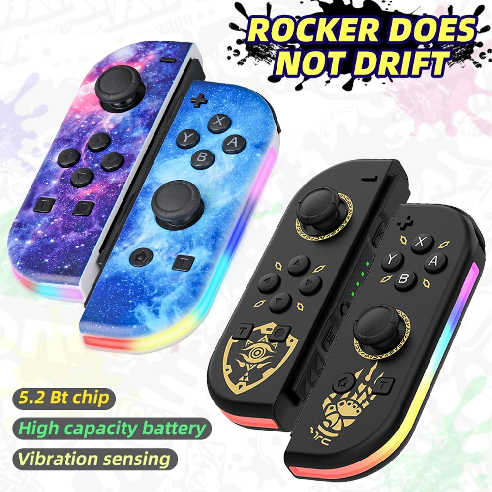 For NS Switch Joy-Con Controller Game Controller Left & Right Bluetooth-Compatible Gaming Controller with Hand Strap RGB Light