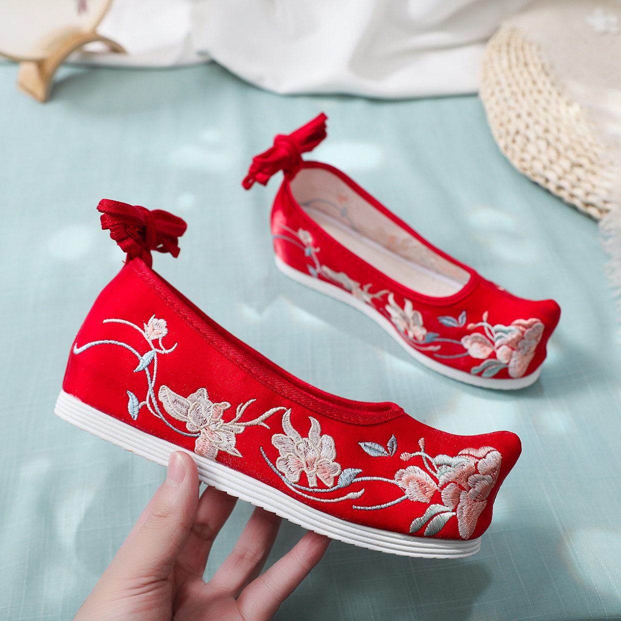 韓服靴古代中国の伝統的なダンスパフォーマンス刺繍 Canva フラット東洋女性の結婚式の足首内部高さ