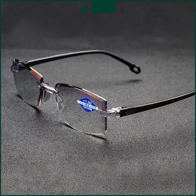 Gafas de lectura con Zoom inteligente para hombres y mujeres, lentes para presbicia, luz azul, sin marco, borde de corte