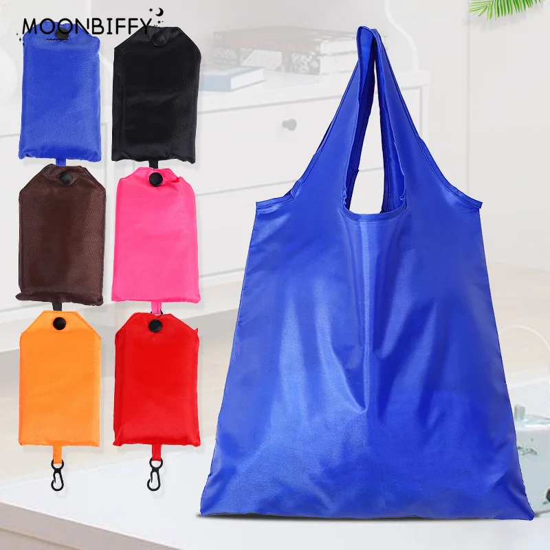 Bolso de compras portátil y reutilizable, bolsa Oxford lavada de Color sólido, para comestibles, plegable, resistente al agua