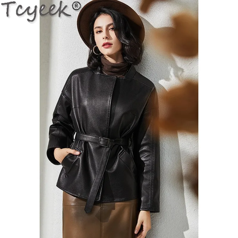 Tcyeek jaqueta de couro genuíno para as mulheres 2024 casacos de pele de carneiro real roupas femininas primavera outono casaco de couro Дубл onderка Ж miscevoj