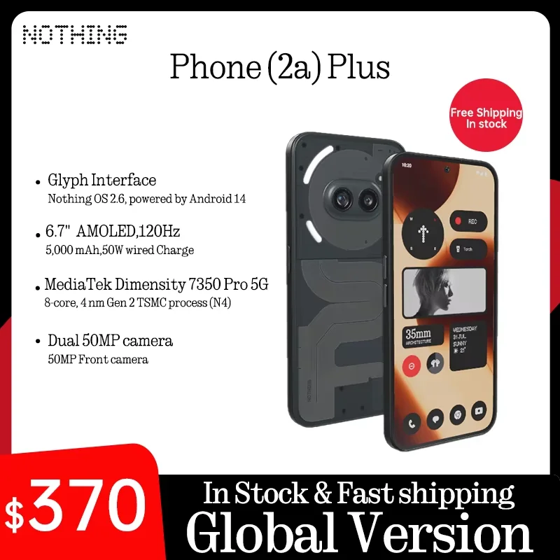 Versión Global Nothing Phone(2a) Plus Pantalla AMOLED de 6,7 pulgadas 120Hz MTk Dimensity7350 Pro Batería dual para cámara de 50MP 5000mAh 45W