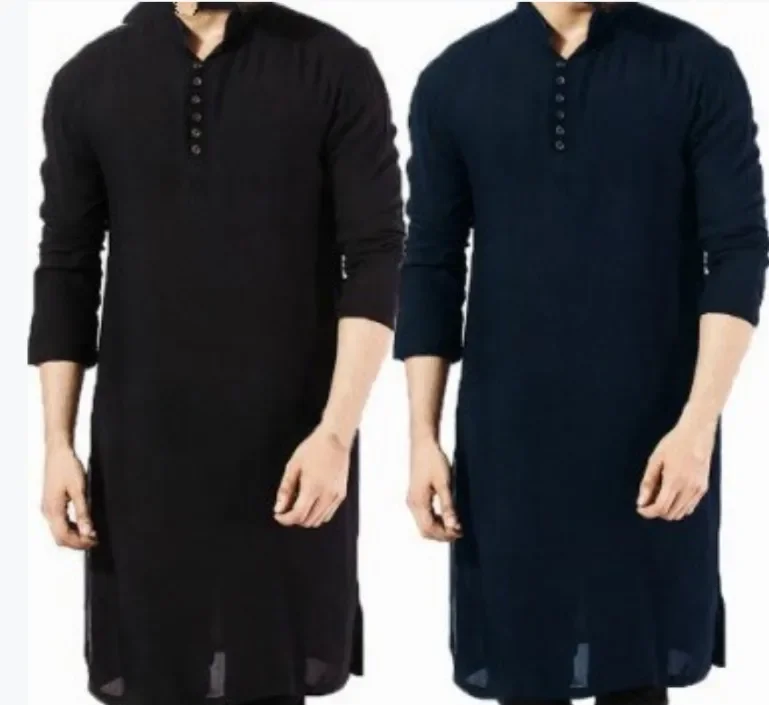 Novo 2025 roupas islâmicas para moda muçulmana homem longo robes sólido manga longa árabe simples casual camisa dos homens jubba thobe