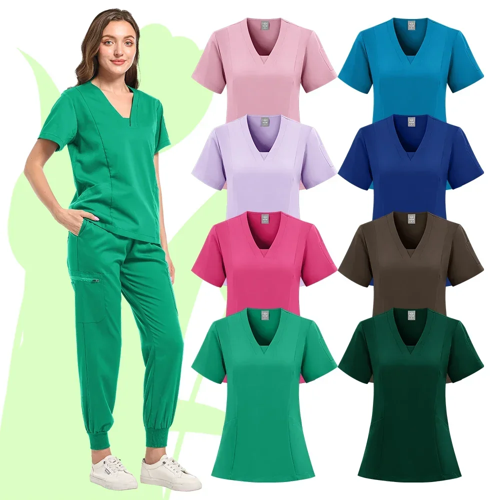 เสื้อแขนสั้นใหม่สำหรับขัดตัวพร้อมกระเป๋ากางเกงชุด seragam suster ทางการแพทย์ชุดทำศัลยกรรมแพทย์ชุดสปาสำหรับใช้ในร้านเสริมสวย