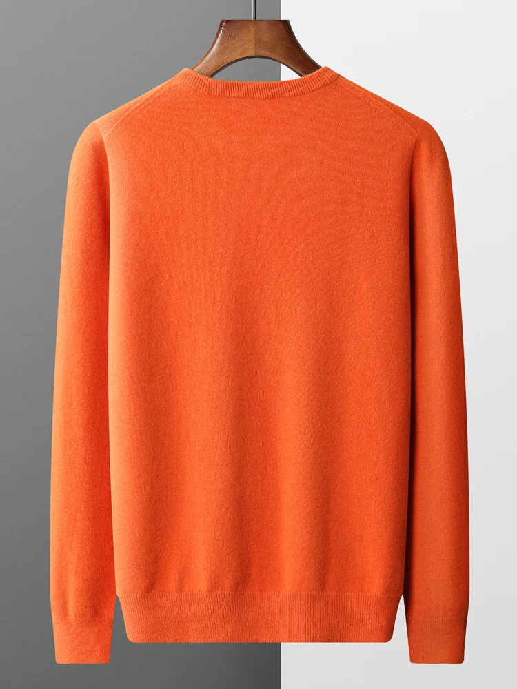 Suéter de lana merina de 100% para hombre, jersey con cuello redondo, Tops de una pieza listo para usar, suéter de Color sólido para otoño e invierno, básico versátil