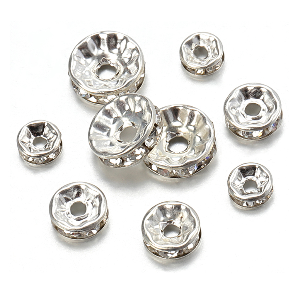 100 pçs cor prata cristal strass espaçador contas soltas pulseira contas para pulseira colar jóias fazendo componentes diy