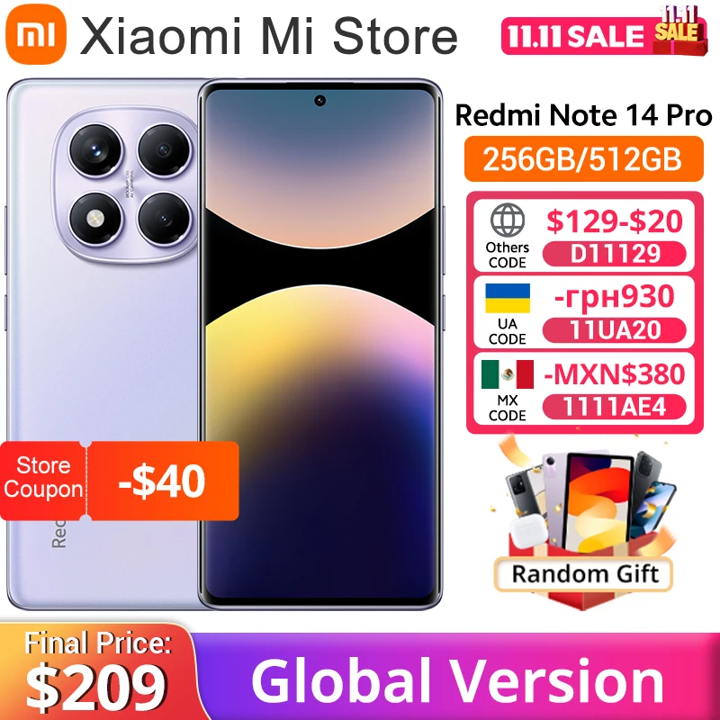 글로벌 버전 샤오미 레드미 노트 14 프로 스마트폰, 200MP AI 카메라, 5500mAh NFC 헬리오 G100-Ultra, 6.67 인치 AMOLED 디스플레이